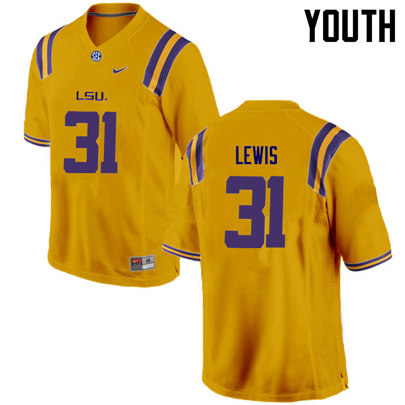 Youth LSU Tigers #31 Cameron Lewis College Football Jerseys Game-Gold